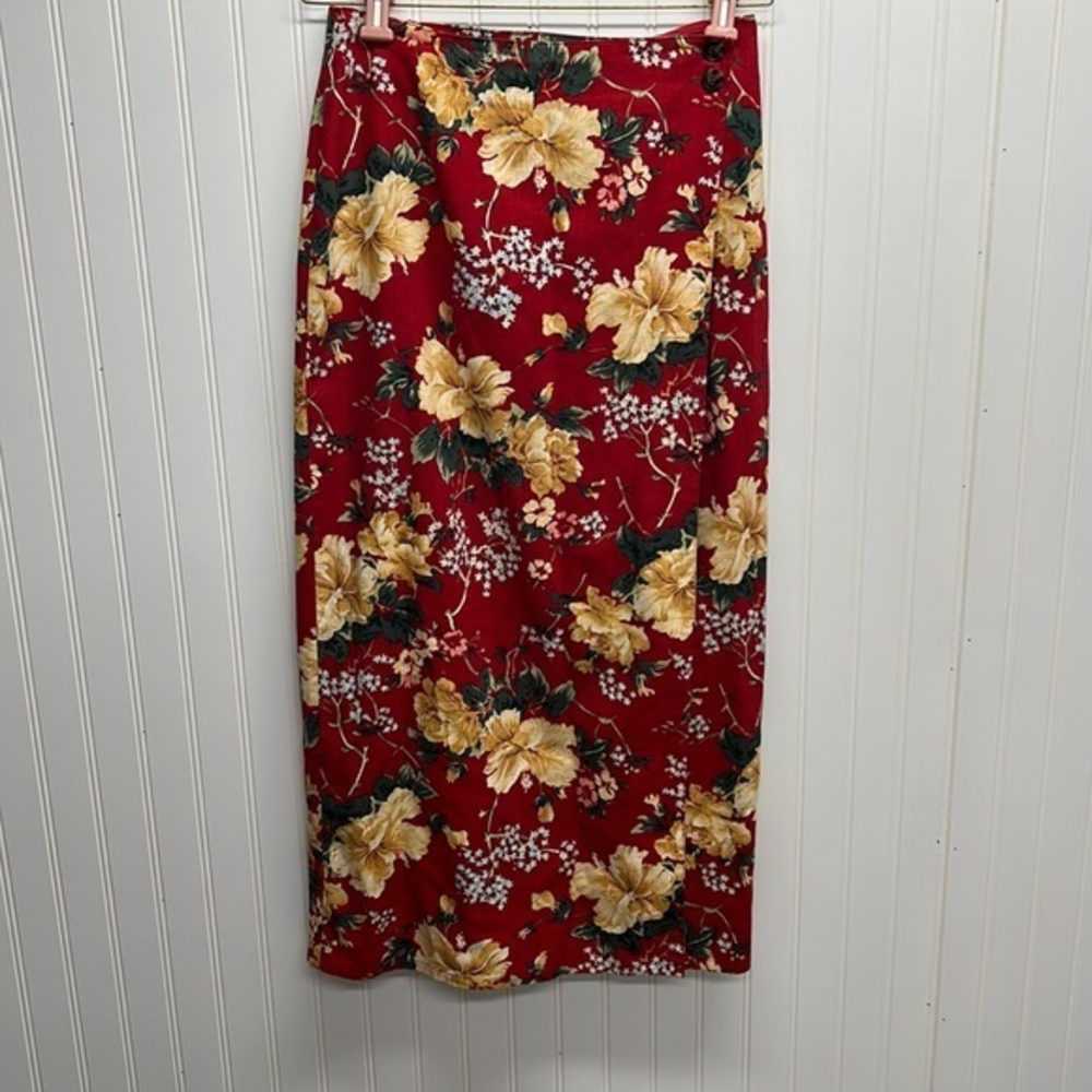Vintage Linen Floral Maxi Skirt Sz 8